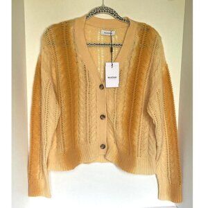 Naadam Lofty Cable Knit Cashmere Cardigan Large Yellow Ombre V-Neck Sweater
